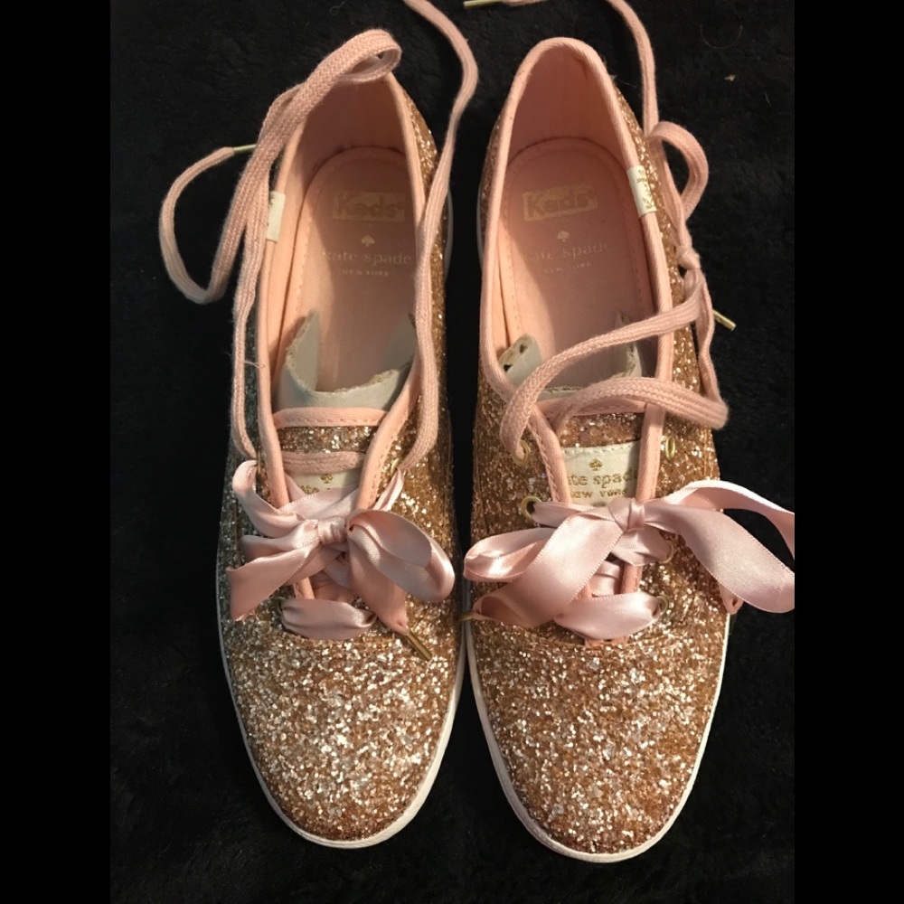 NEW KATE SPADE ROSE GOLD GLITTER SNEAKERS SIZE 8M